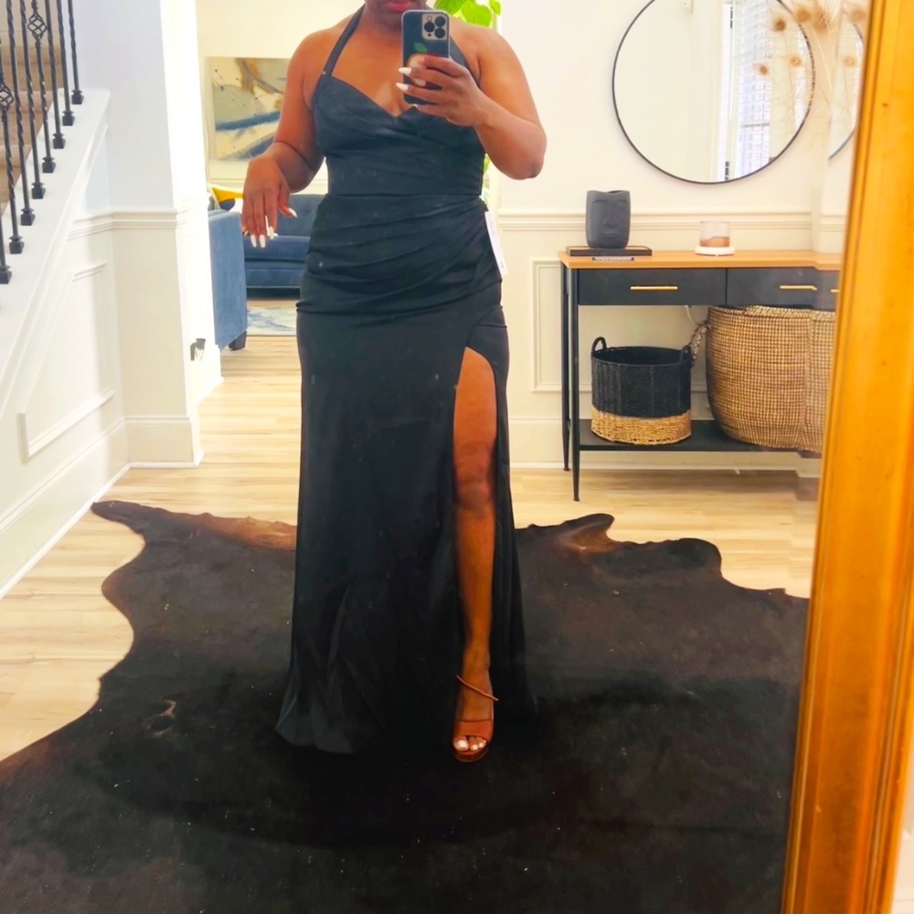 Black Halter Top Dress W/Split